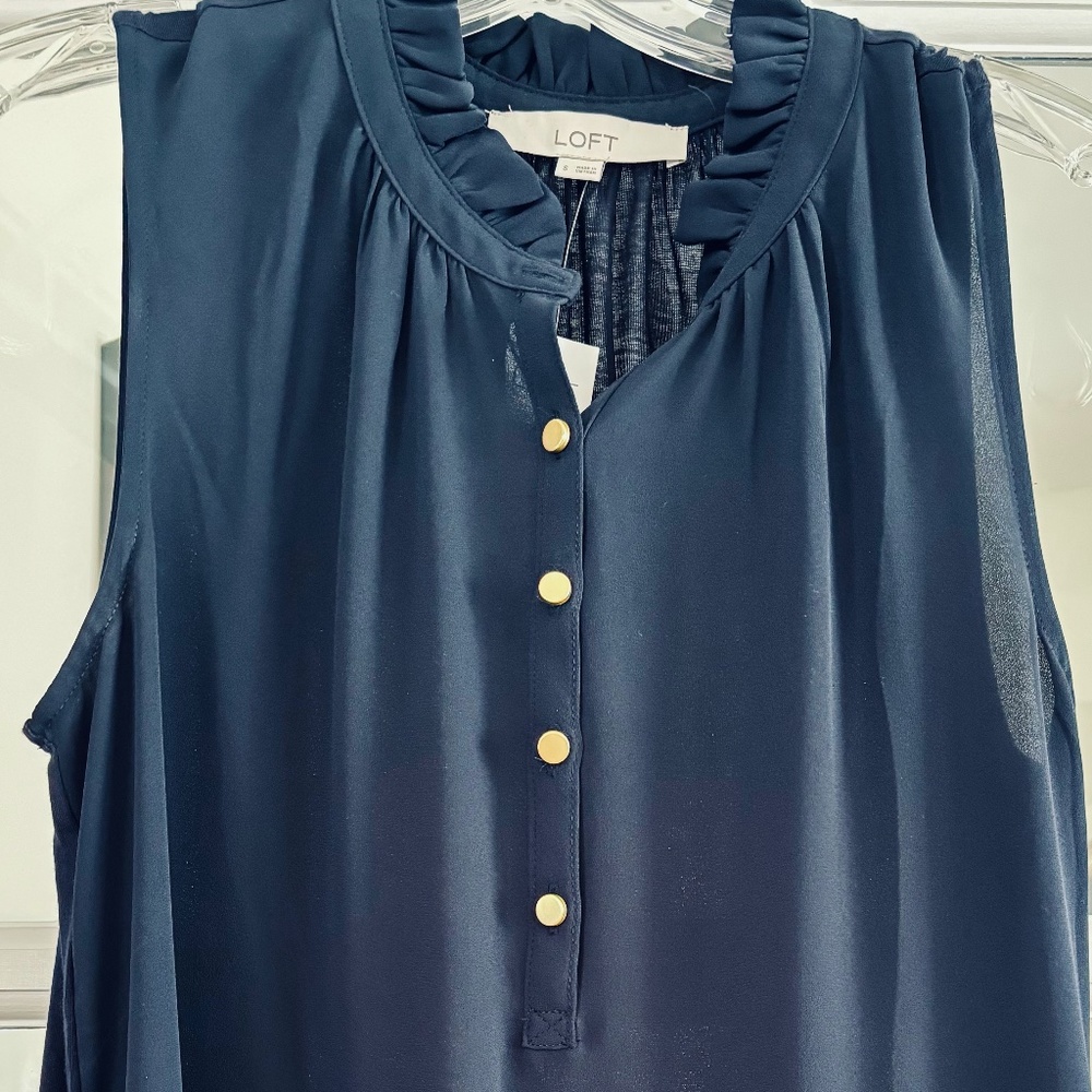 Loft Navy Mixed Media top